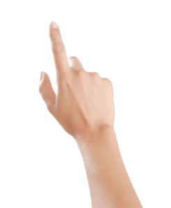 white female hand pointing with index finger